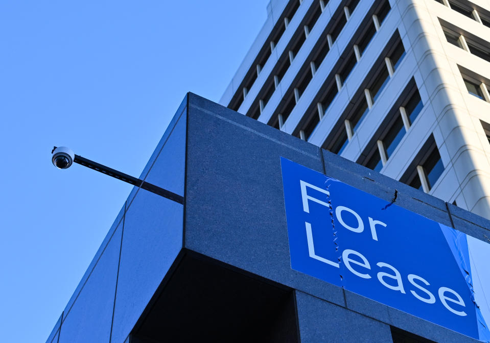 A sign 'For Lease' seen outside a business promisses in downtown Edmonton. 
On Saturday, January 15, 2021, in Edmonton, Alberta, Canada. (Photo by Artur Widak/NurPhoto via Getty Images)