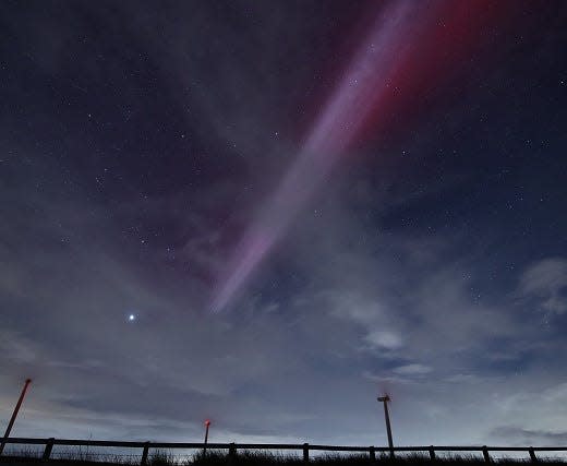 A purple STEVE appears in the skies above Swatragh, Northern Ireland, on Sunday November 5, 2023.