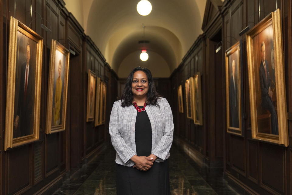 Environmental Protection Agency Water Director Radhika Fox poses for a portrait in Washington, Friday, July 2, 2021. Fox joins the EPA as water issues have become a priority under President Joe Biden. She was previously CEO of the conservation advocacy group U.S. Water Alliance and policy director at the San Francisco Public Utilities Commission. (AP Photo/Manuel Balce Ceneta)