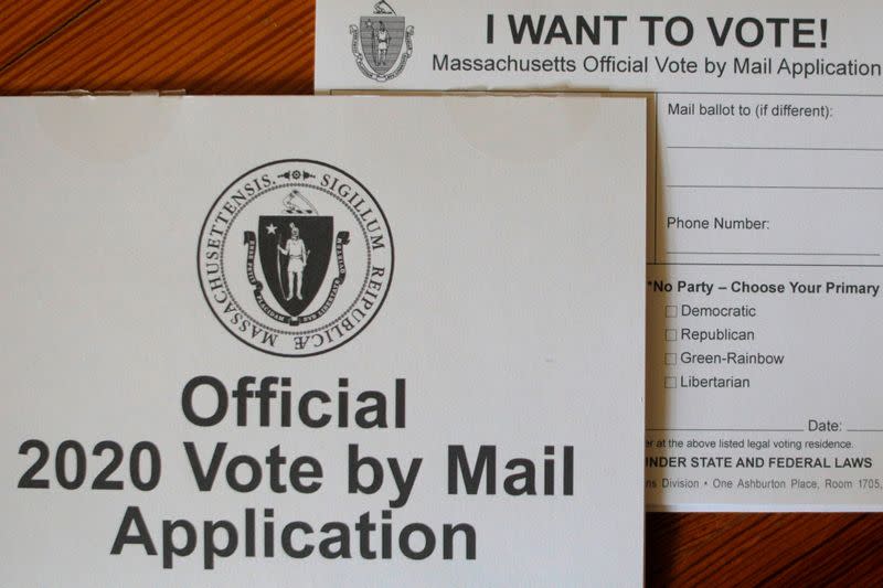 FILE PHOTO: An "Official 2020 Vote by Mail Application" for the state of Massachusetts is displayed in a photo illustration