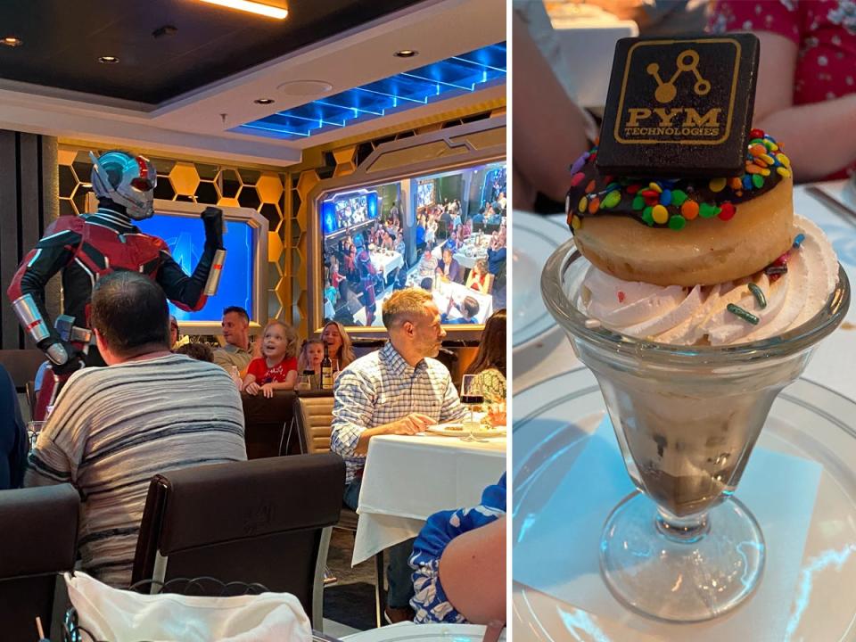 Inside the Worlds of Marvel restaurant onboard the Disney Wish.