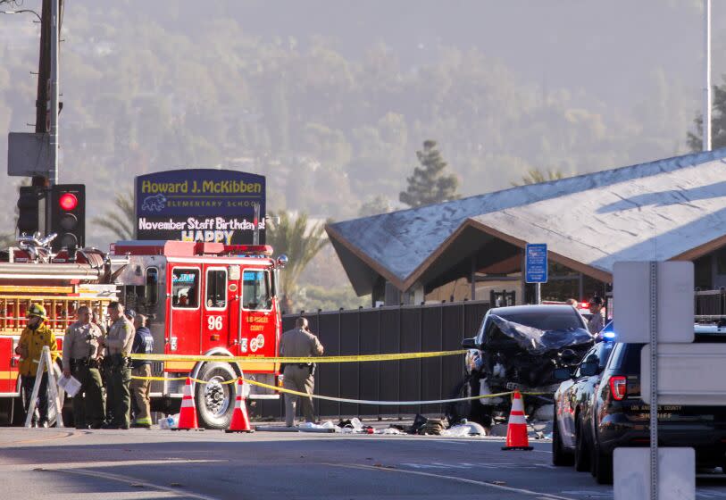 WHITTIER C NOVEMBER 16, 2022 - An investigation is underway after ten Los Angeles County sheriff's cadets were injured Wednesday morning when a driver plowed into them during a morning run in Whittier Wednesday morning, Nov. 16, 2022. The crash occurred near the sheriff's training academy, near Mills Avenue and Trumball Street.