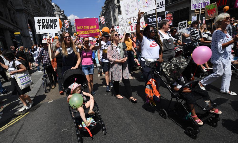 Protesters demonstrating against Trump in London