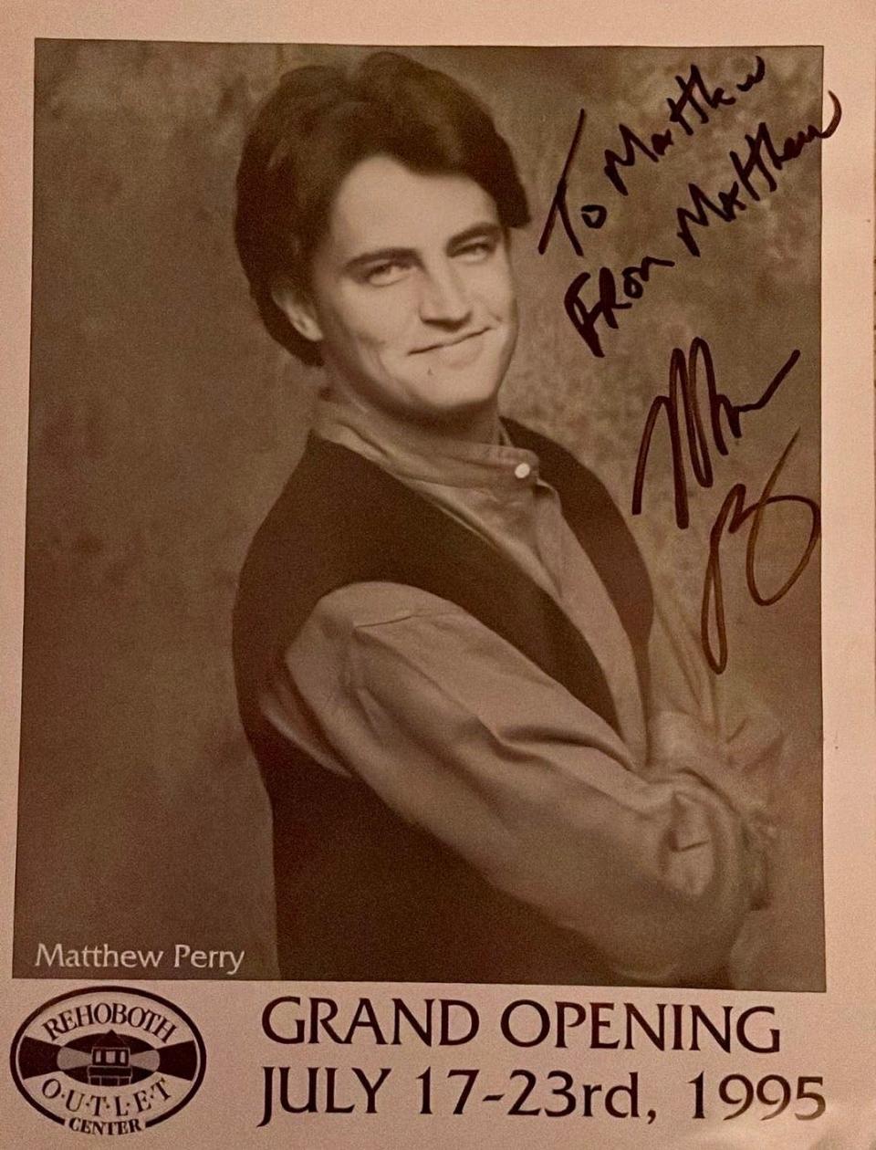 Smyrna native Matt O'Neal's autograph from Matthew Perry received in 1995 at the Tanger Outlets grand opening near Rehoboth Beach.