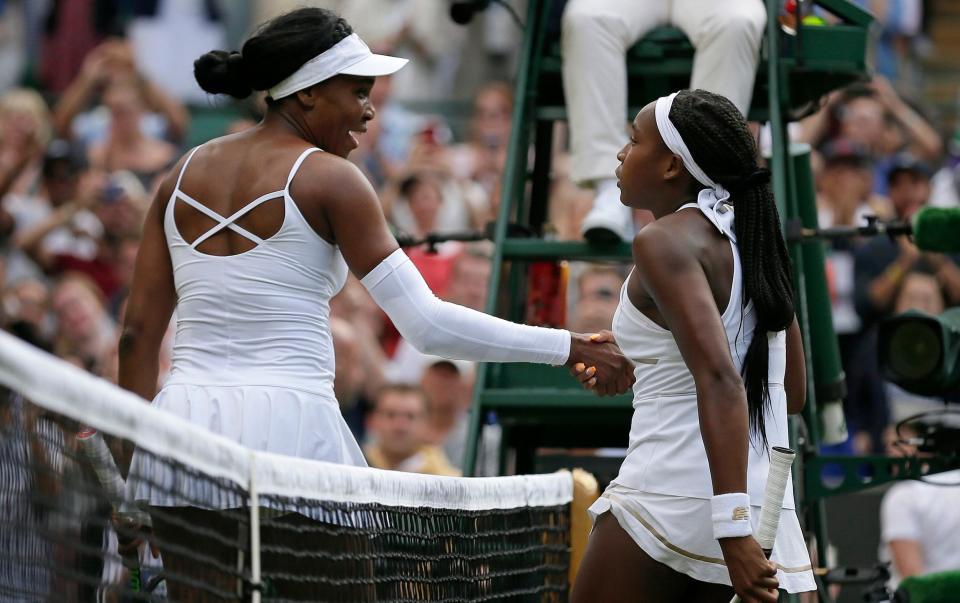 Venus Williams congratulates Coco Gauff on her first-round win at Wimbledon - AP