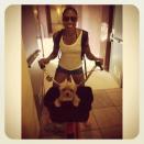 Allyson Felix about to head out for a bike ride with her puppy, Chloe.