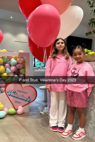 <p>Khloe Kardashian/Snapchat</p> Penelope Disick and True Thompson celebrate Valentine's Day 2023