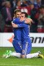 <p>Branislav Ivanovic of Chelsea celebrates with Juan Mata of Chelsea.</p>