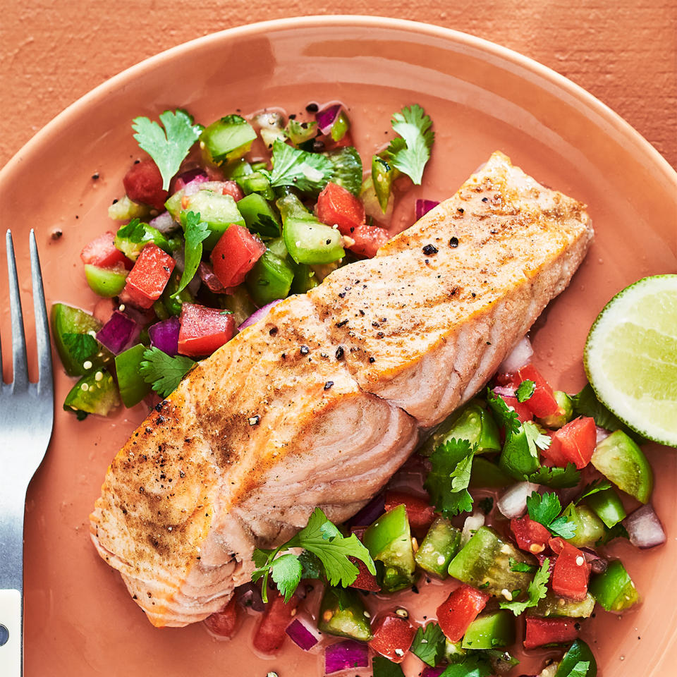 Salmon with Chopped Tomatillo Salad