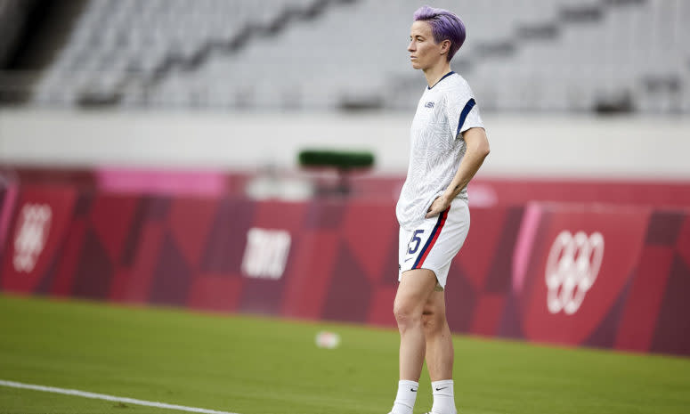 Megan Rapinoe warms up before a game against Sweden.