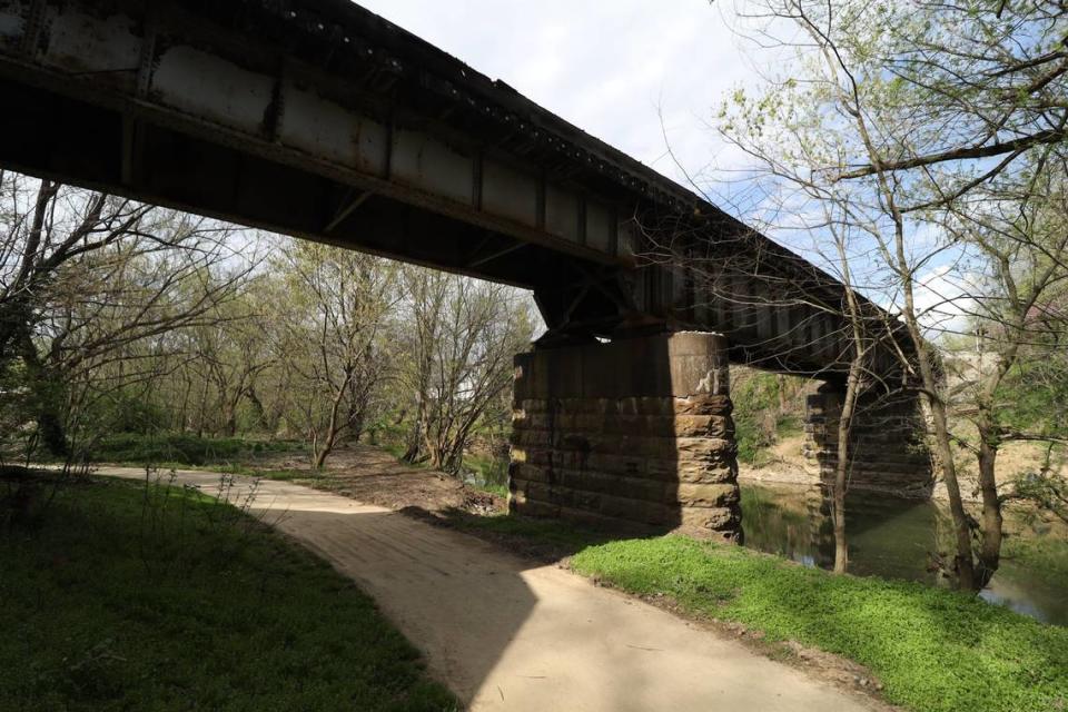 Train trestle bridge over Clear Creek in Shelbyville where three black inmates were dragged out of the cityÕs old jail and lynched in 1911. The city plans to unveil three markers outside of the old jail downtown to note the cityÕs 6 lynchings from 1878 to 1911. April 7, 2021.