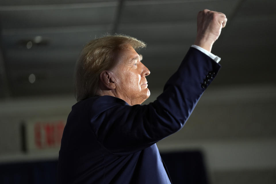 Republican presidential candidate former President Donald Trump speaks during a campaign event in Laconia, N.H., Monday, Jan. 22, 2024. (AP Photo/Matt Rourke)