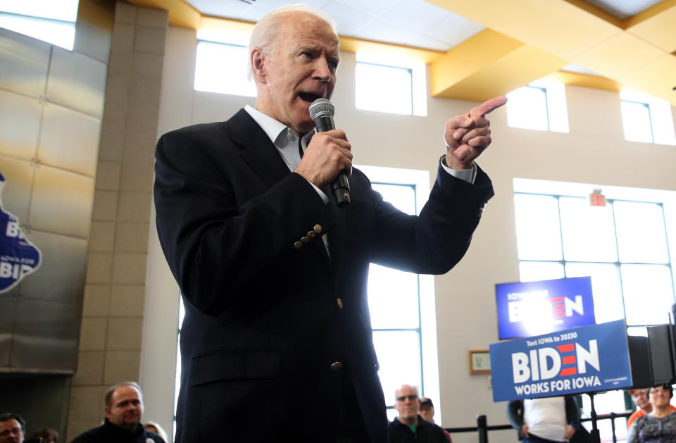 Former Vice President Joe Biden speaks during a campaign event in Dubuque, Iowa, on Sunday. (Photo: Justin Sullivan via Getty Images)