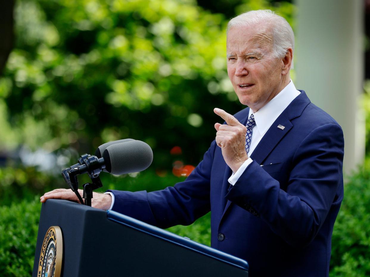 President Joe Biden delivers remarks while hosting a reception to celebrate Asian American, Native Hawaiian and Pacific Islander Heritage Month in the Rose Garden of the White House on May 17, 2022 in Washington, DC.