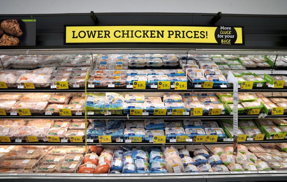 The North Providence store advertises the new lower prices for chicken. New pricing strategy at Stop & Shop includes no bag fees and savings kiosks.