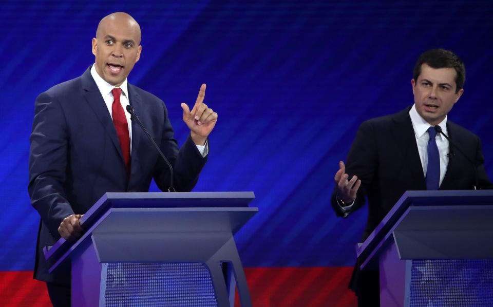 Both Sen. Cory Booker (D-N.J.) and Mayor Pete Buttigieg (D) were Rhodes scholars. But only one frequently has it mentioned in the press as part of his biography. (Photo: Win McNamee/Getty Images)