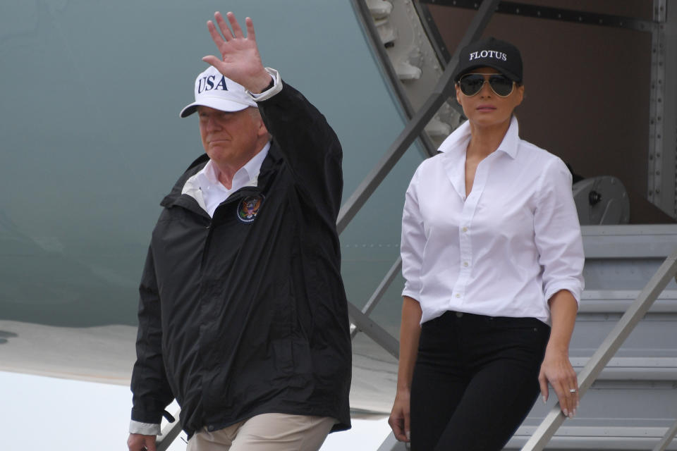 President Donald Trump and first lady Melania Trump arrive in Corpus Christi, Texas, on&nbsp;Tuesday.&nbsp; (Photo: JIM WATSON via Getty Images)