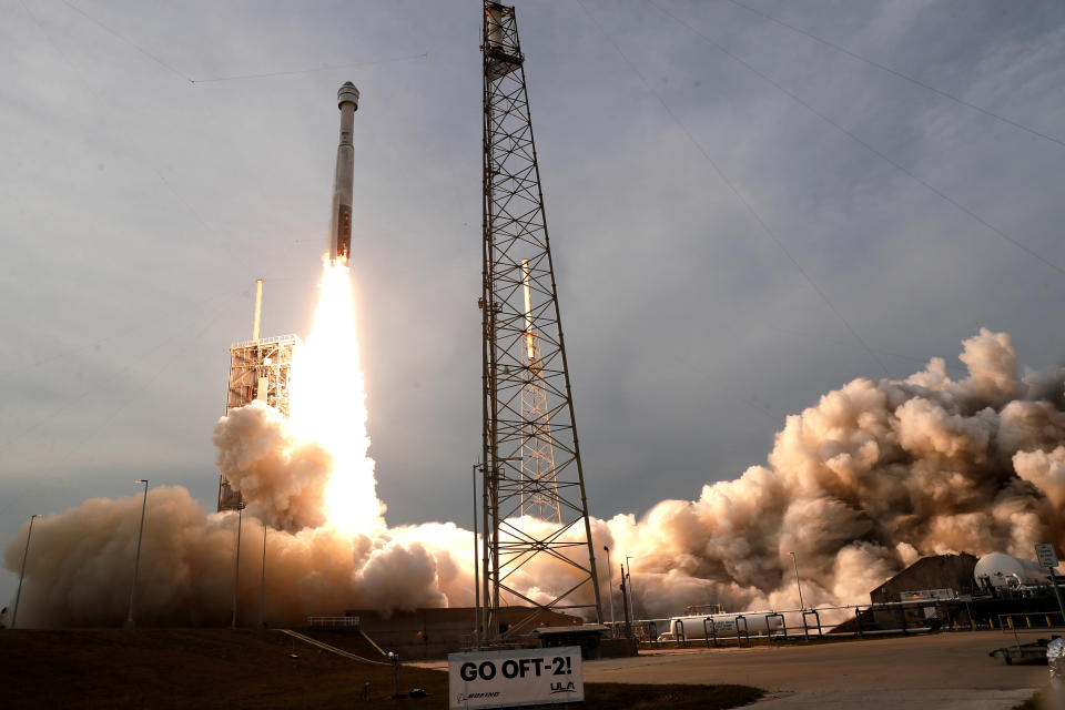 A United Launch Alliance Atlas V rocket carrying the Boeing Starliner crew capsule lifts off on a second test flight to the International Space Station from Space Launch Complex 41 at Cape Canaveral Space Force station in Cape Canaveral, Fla., Thursday, May 19, 2022. (AP Photo/John Raoux)