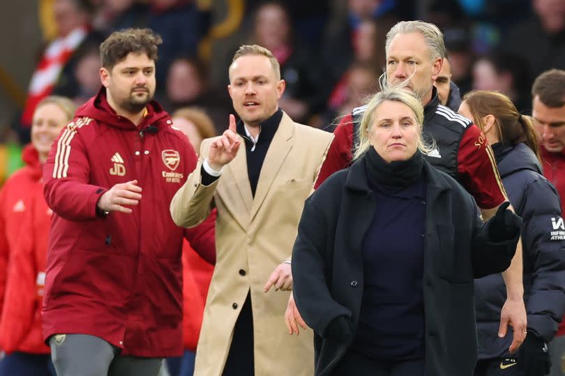 Chelsea's Emma Hayes walks away from Jonas Eidevall following an altercation between the pair at the final whistle of the FA Women's League Cup Final