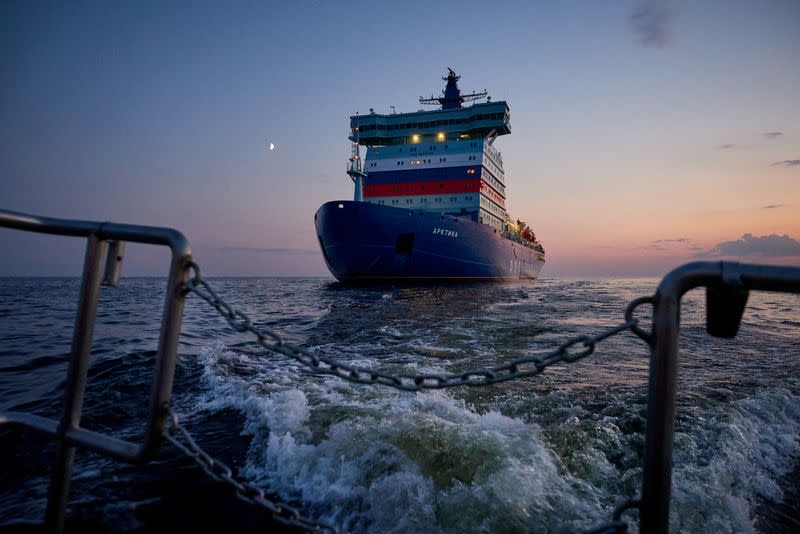 FILE PHOTO: The nuclear-powered icebreaker Arktika is seen during the sea trials in the Gulf of Finland