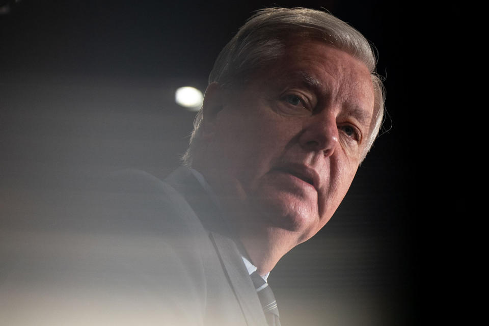 Lindsey Graham speaks during a news conference. (Kent Nishimura / Getty Images)