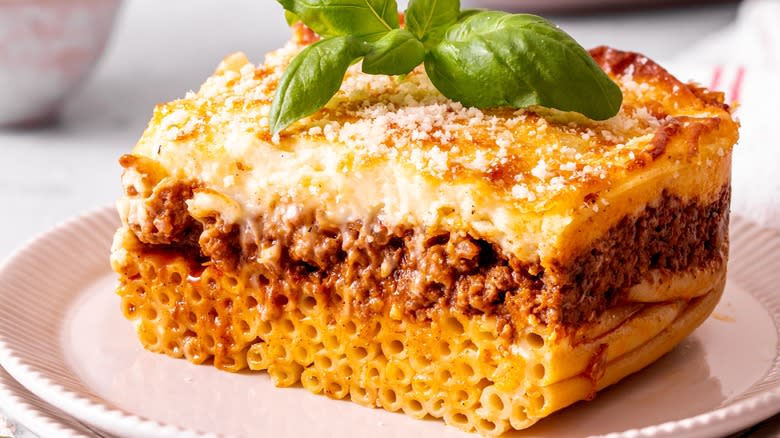 Thick slice of Greek pastitsio