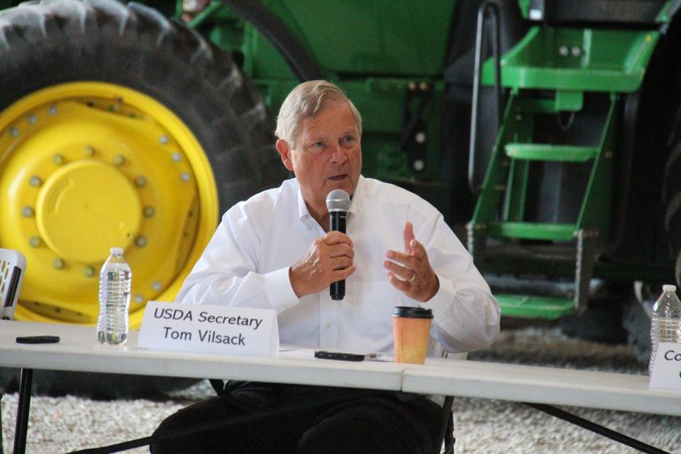 U.S. Secretary of Agriculture Tom Vilsack speaks during a roundtable at the Spellman farm Aug. 18 in Woodward.