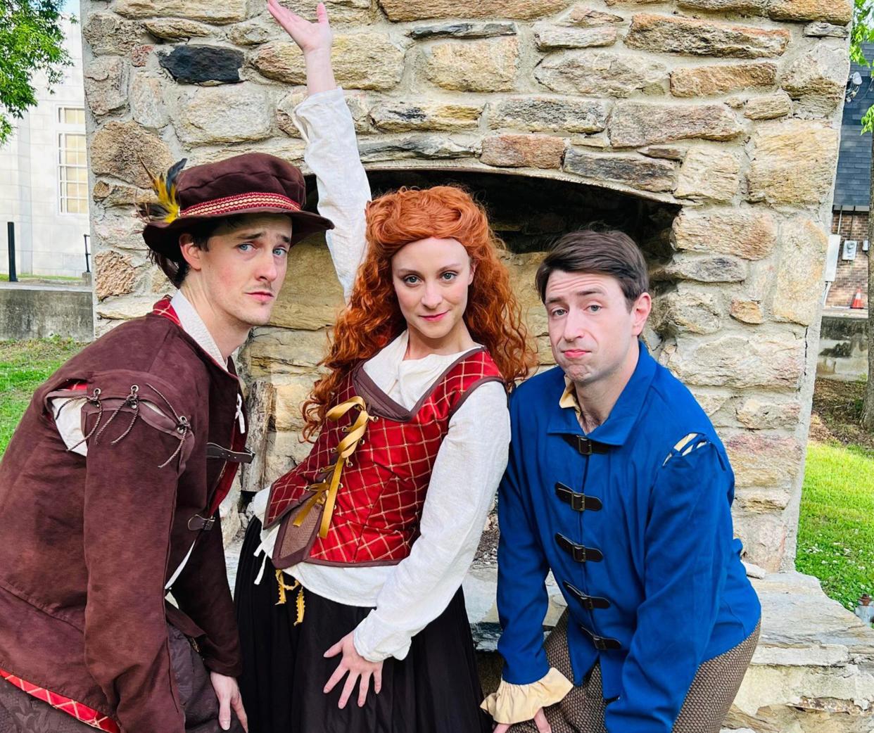 From left, Jonathan Wilson ( Nick Bottom) Sarah Kay (Bea) and Jay Russell ( Nigel Bottom) from Wetumpka Depot's upcoming production of "Something Rotten."