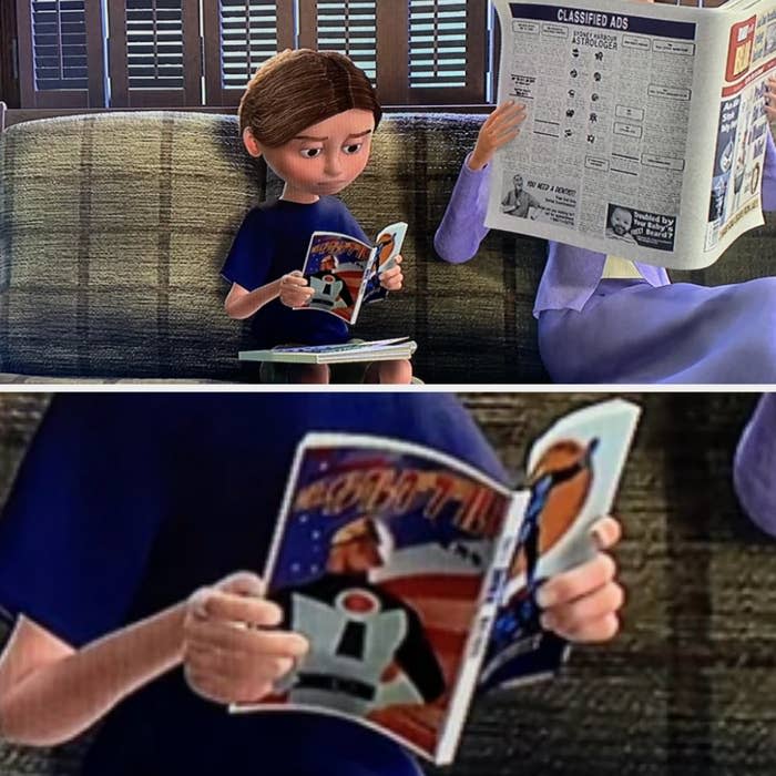 Kid reading an "Incredibles" comic book in dentist's office