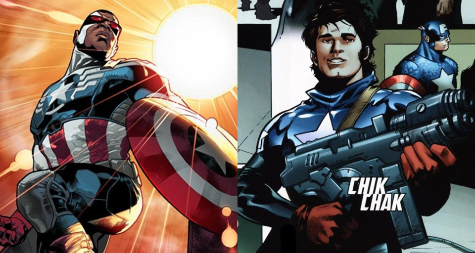 Sam Wilson and Bucky Barnes as Captain America in the comics. (Credit: Marvel)