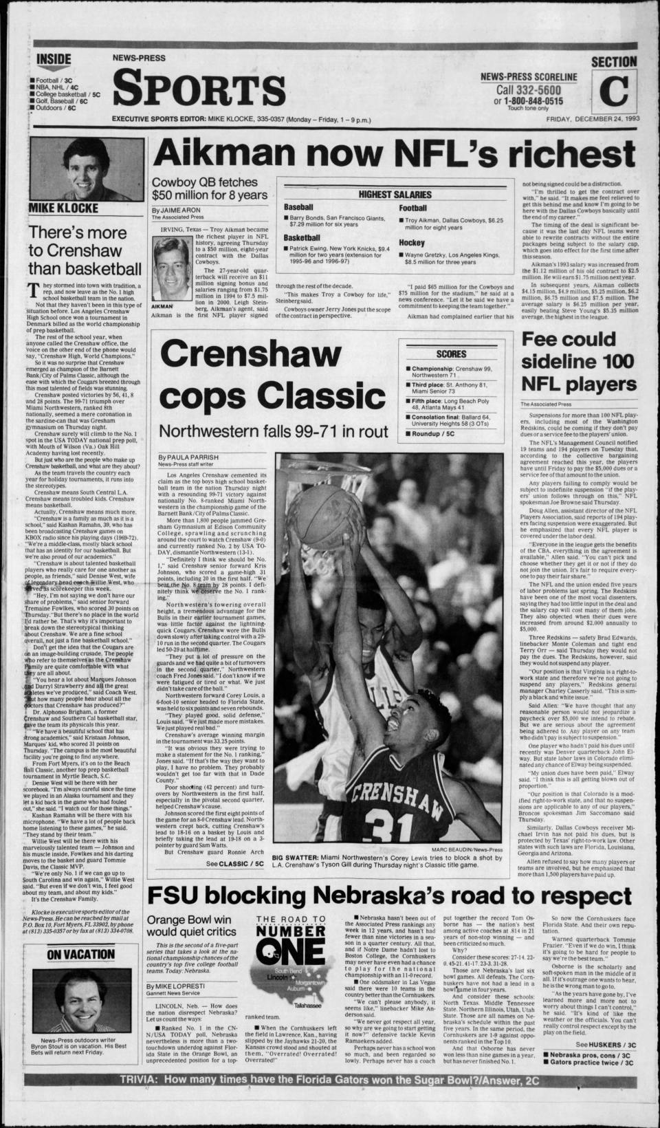 The 1993 City of Palms championship game coverage in which Crenshaw took the tournament by storm.