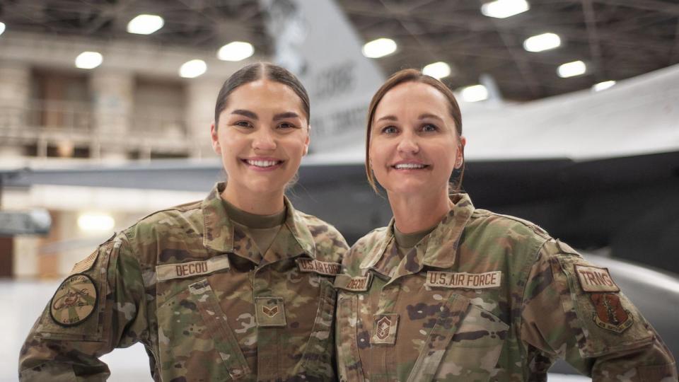 PHOTO:  Senior Master Sergeant Jennifer DeCou, 44, and her daughter, Senior Airman Jenaka DeCou, 21, both serve in the Air National Guard and are currently deployed together in Japan. (Courtesy of Amy Bailey)