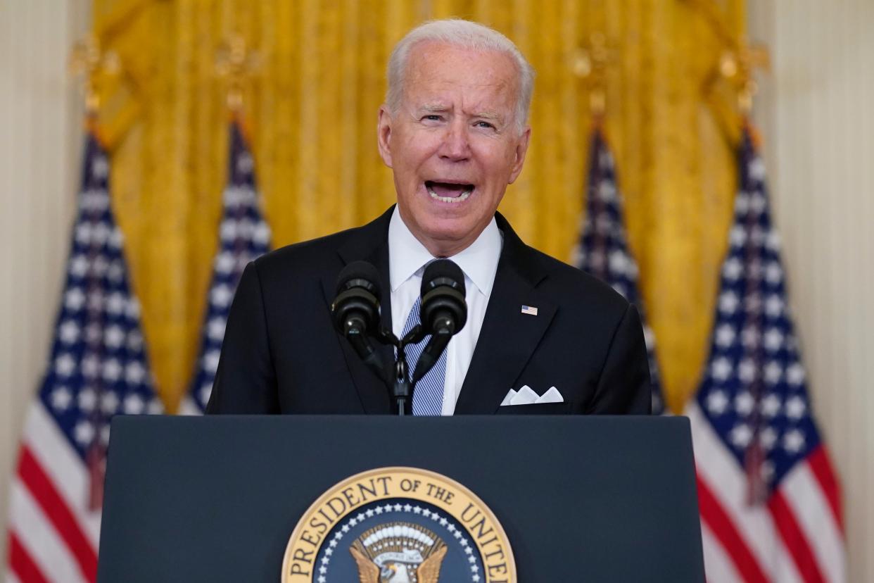 President Joe Biden speaks about Afghanistan from the East Room of the White House, Monday, Aug. 16, 2021, in Washington (AP)