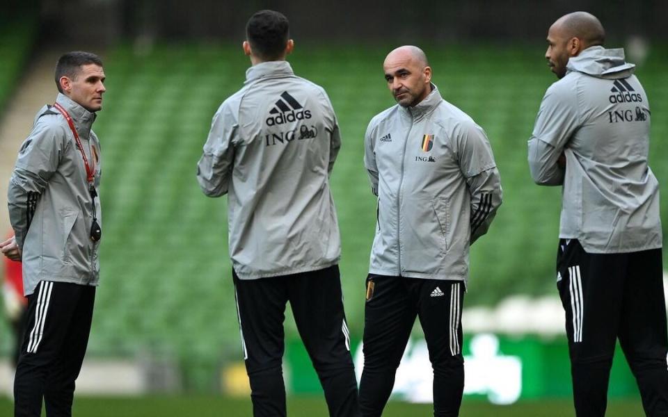 Belgium’s secret weapon? An Englishman who watched 17,000 throw-ins - Anthony Barry, left, with the Belgium coaching staff - Belgium FA