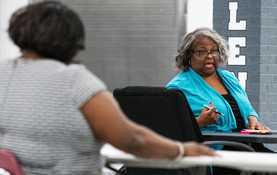 Board member Ledronia Goodwin during a meeting of the Autauga County School Board at Prattville High School in Prattville, Ala., on Thursday October 22, 2020.