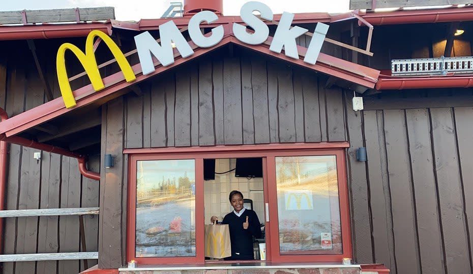 McSki, which sits on the slopes of the Lindvallen winter resort, allows customers to waltz up to a window with their skis and snowboards to order any item inside. McDonald's Lindvallen