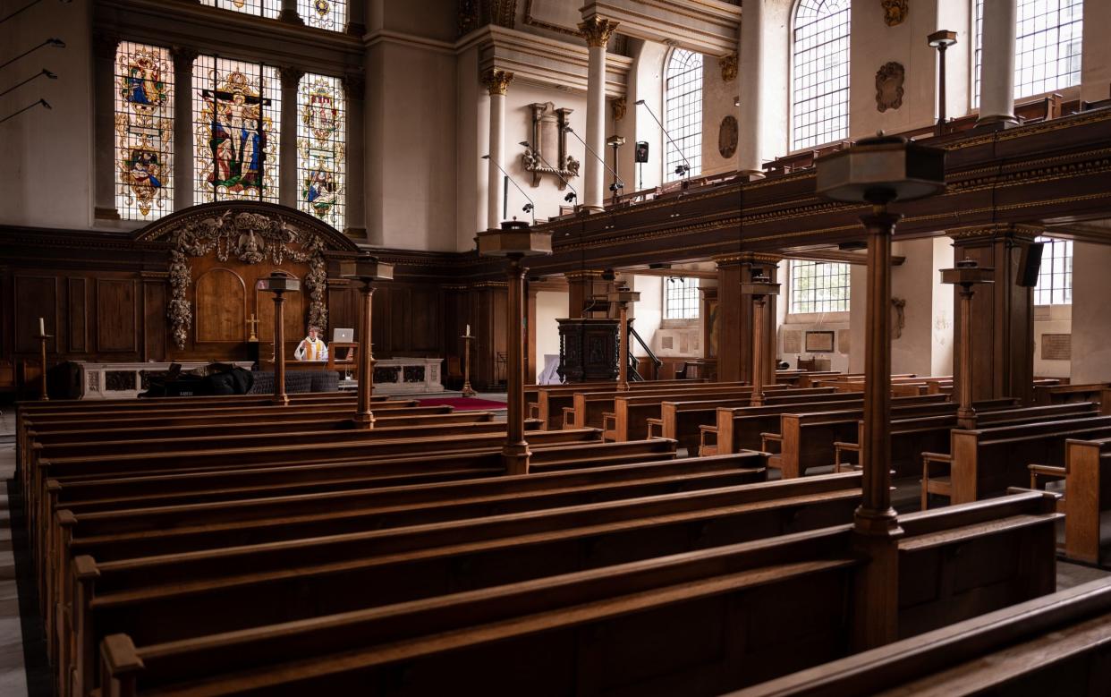 The reverend Lucy Winkett, rector of St James's Piccadilly, delivers a service on Rogation Sunday via webcam to the church's congregation