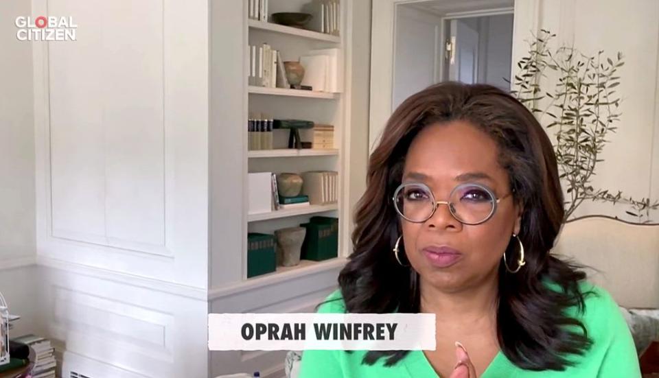 Oprah Winfrey sat at home