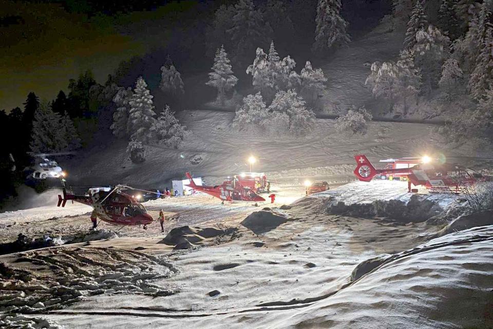 <p>Valais cantonal police via AP</p> Rescue mission at the Tete Blanche mountain in the Swiss Alps