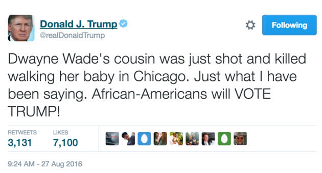 Donald Trump’s tweet about Dwyane Wade’s cousin. (Screenshot: @RealDonaldTrump/Twitter)