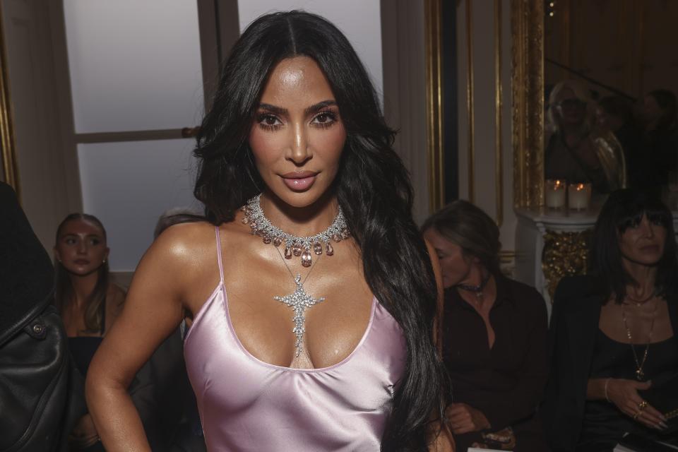 Kim Kardashian attends the Victoria Beckham Spring/Summer 2024 womenswear fashion collection presented Friday, Sept. 29, 2023 in Paris. (AP Photo/Vianney Le Caer)