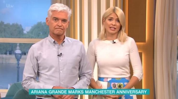 Tribute: This Morning presenters Holly Willoughby and Phillip Schofield read out Ariana Grande's tweet: ITV