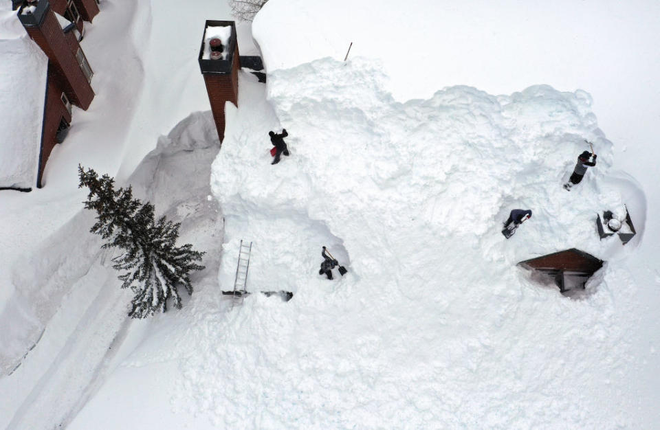 homes covered in snow