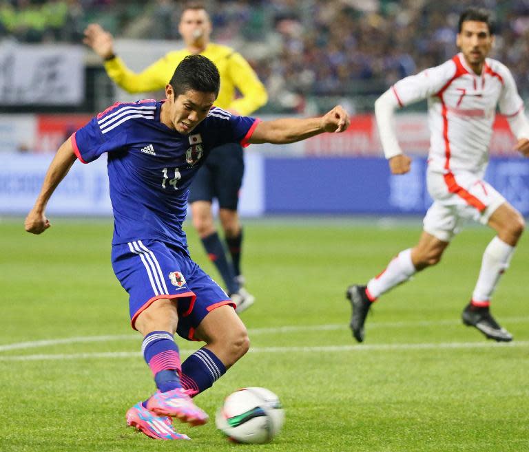 Japan's Yoshinori Muto during the friendly match against Tunisia on March 27, 2015