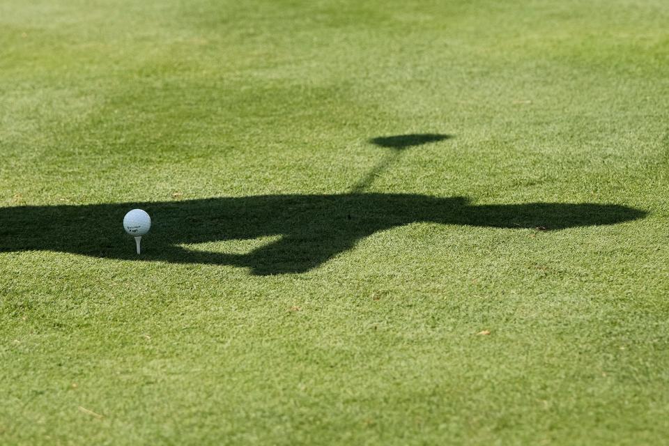 Sep 19, 2024; Columbus, Ohio, USA; Pontus Nyholm tees off on the 10th hole during the first round of the Korn Ferry Tour's 2024 Nationwide Children’s Hospital Championship at the Ohio State University Golf Club.