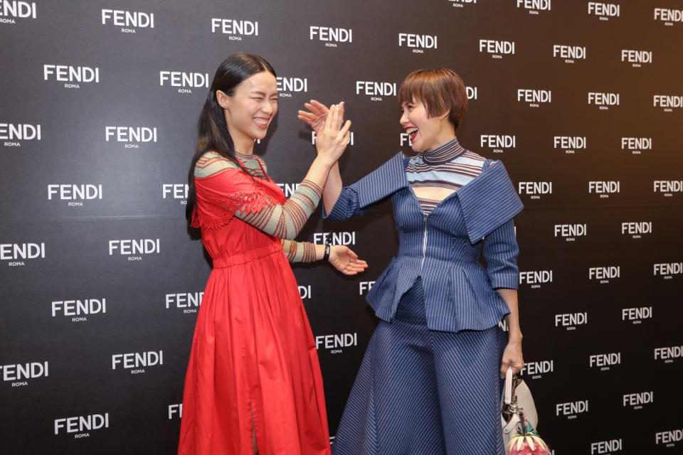 Singapore actresses Zoe Tay and Rebecca Lim showed fun poses for the camera at Fendi’s store opening at ION Orchard. (Photo: Don Wong)
