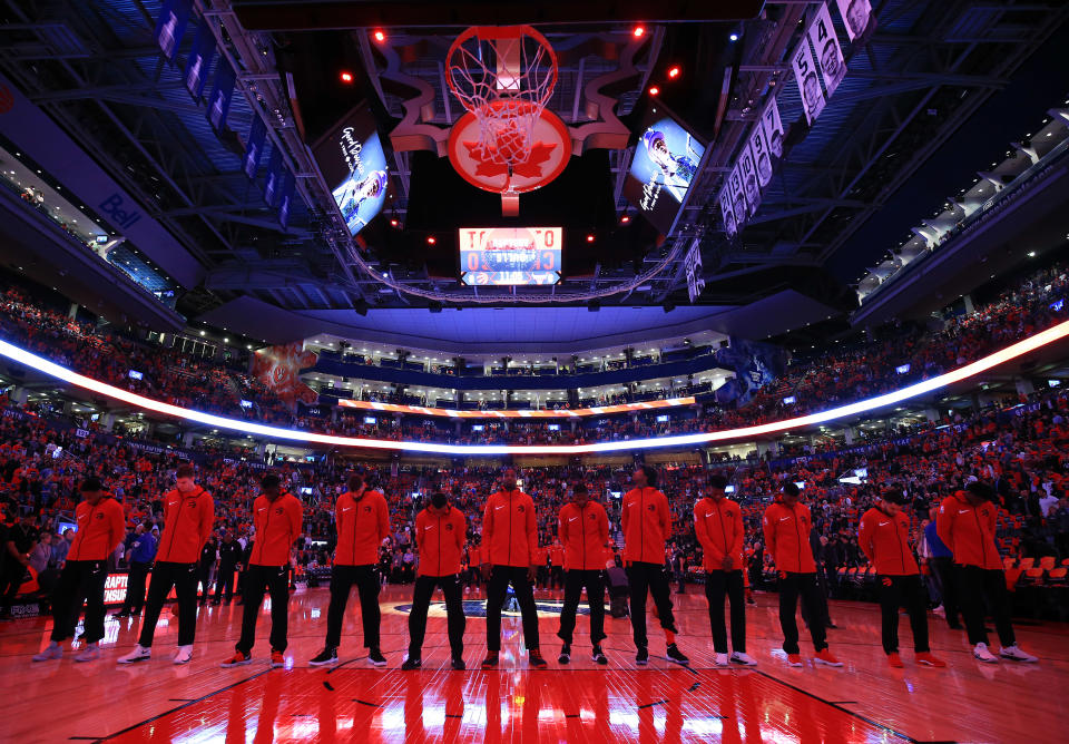 The Toronto Raptors are reportedly attempting to trade for a top-10 pick in the NBA draft, and “no one” on their roster is off the table. (Getty Images)