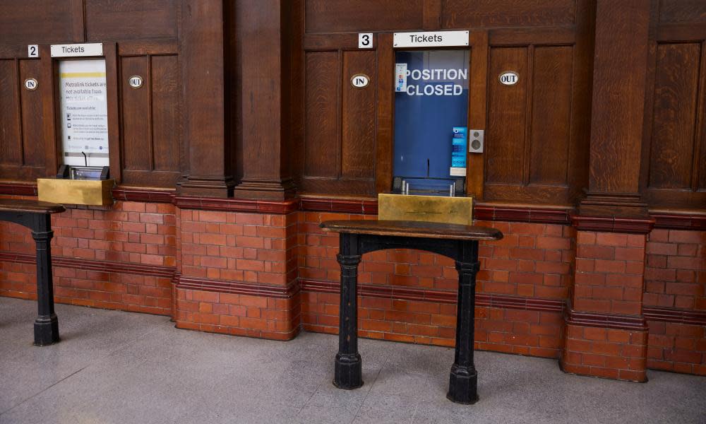 A ticket office at Manchester Victoria train station in July.