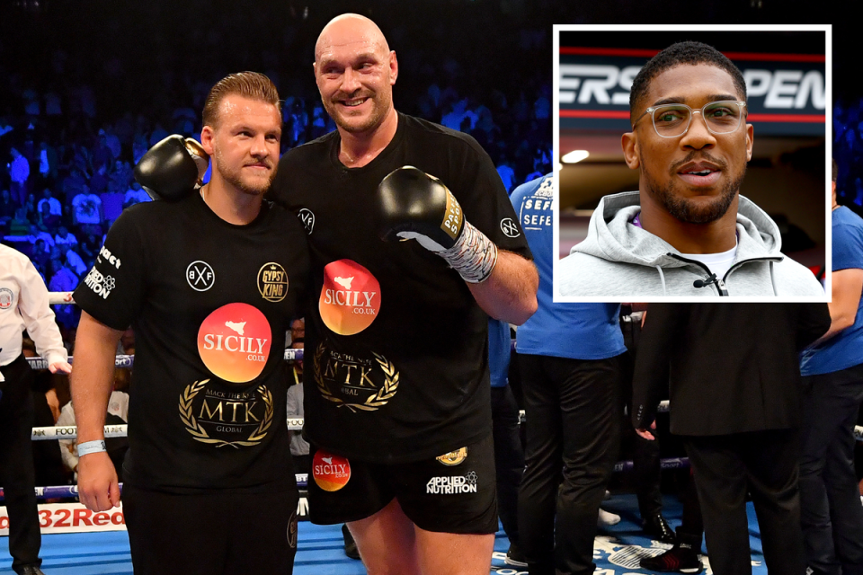 Centre: Fury with Davison during their time working together; inset: Joshua (Getty)