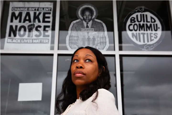 “The more we remove the ability to have these critical and crucial conversations, we are going to continue to whitewash the system that is already whitewashed,” says Shareefah Mason, a master social studies teacher at Zumwalt Middle School in Dallas. (Shelby Tauber for The Texas Tribune)